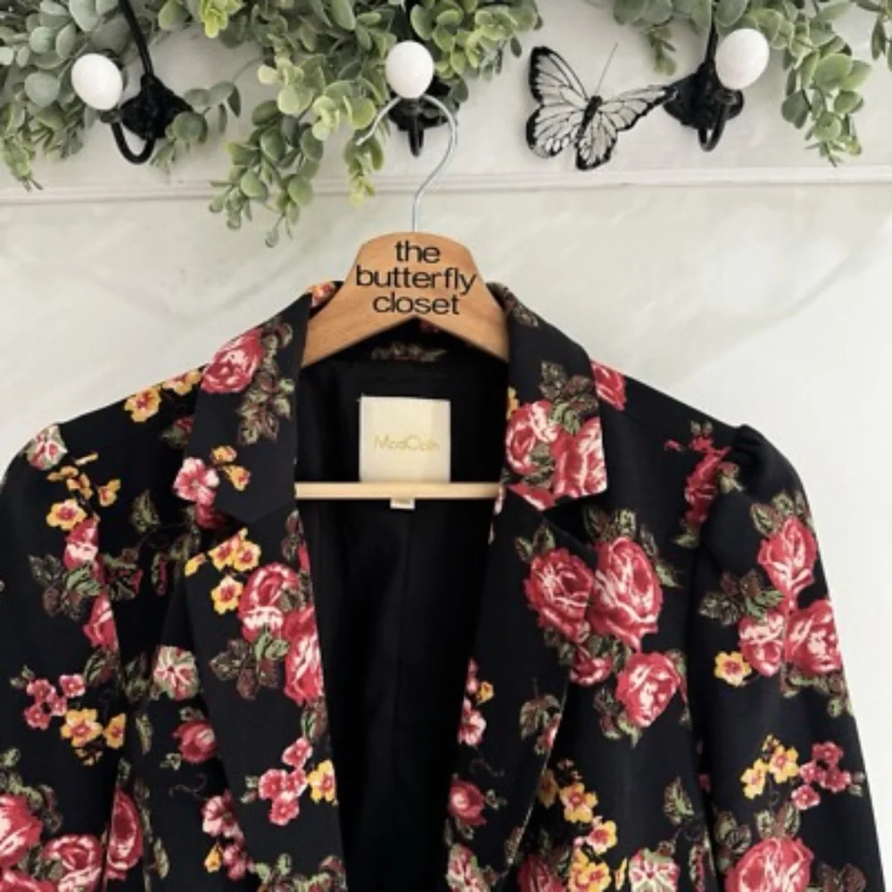 ModCloth Black Floral Blazer with Pink and Red Roses - Picture 4 of 8